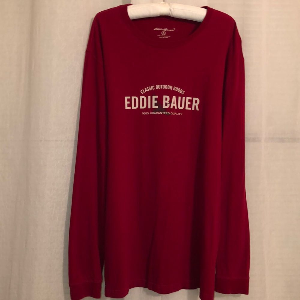 Eddie Bauer XL Tall Red Classic Outdoor Long Sleeve Crewneck Cotton Tee